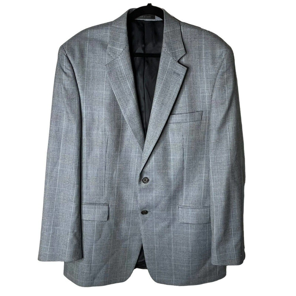 Ralph Lauren LRL Size 42 L Sport Coat 2 Button Silk Wool Gray Blue Glen Plaid